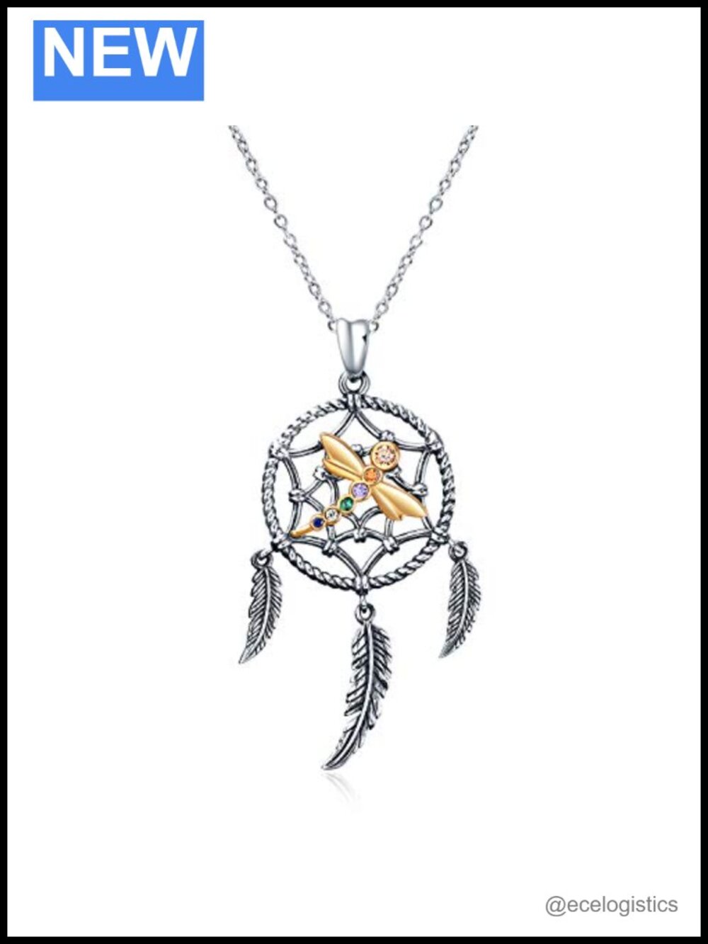 ONEFINITY Owl Dragonfly Dream Catcher Necklace 925 Sterling Silver Feather